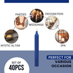 Raajsee Pack Of 40 Royal Blue Candles | 4'' Tall Unscented Mini Taper Candles - Perfect For Witchcraft, Rituals, Spells, Prayer,