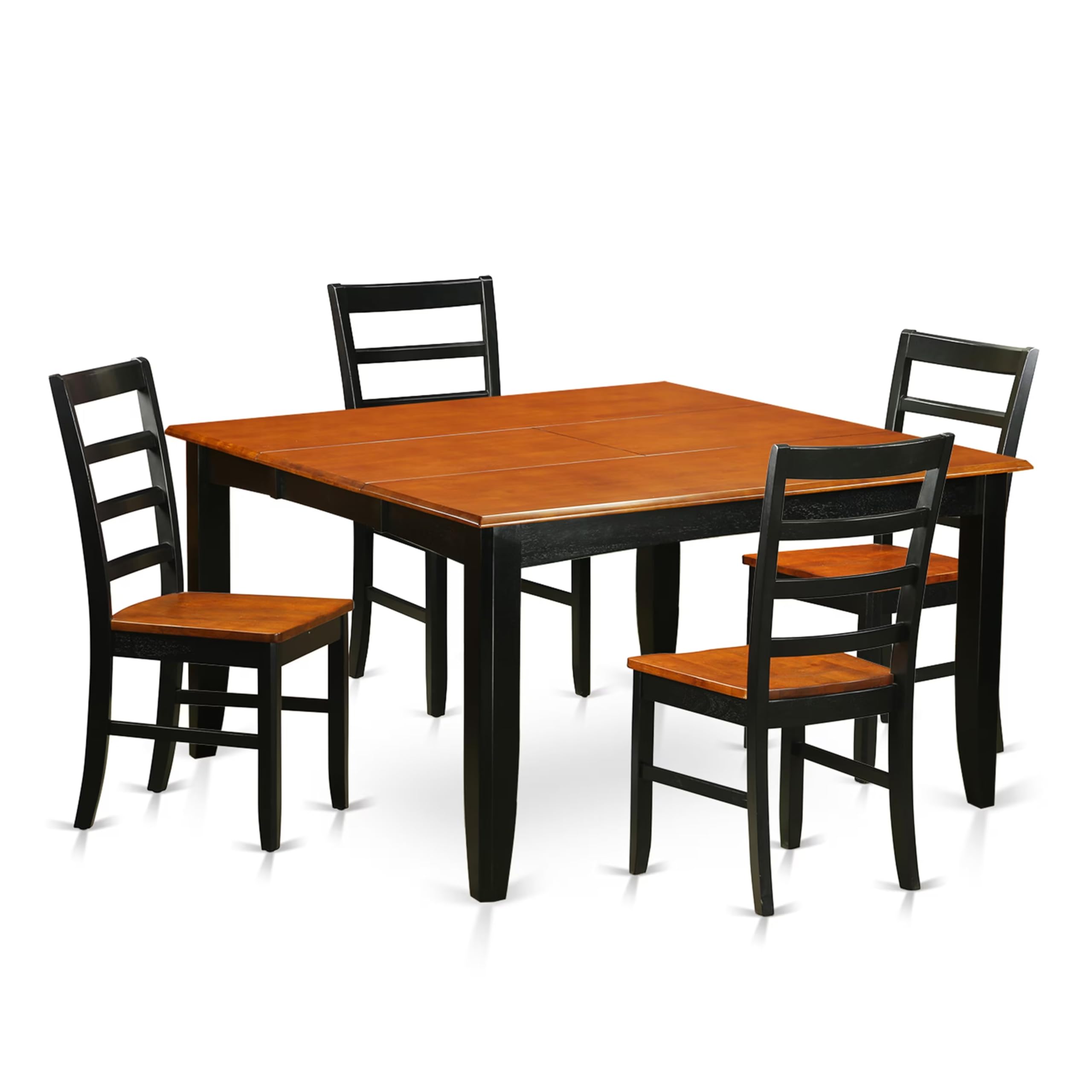 East West Furniture PARF5-BCH-W 5 Piece Modern Dining Table Set Includes a Square Wooden Table with Butterfly Leaf and 4 Dining Room Chairs, 54x54 Inch, Black & Cherry