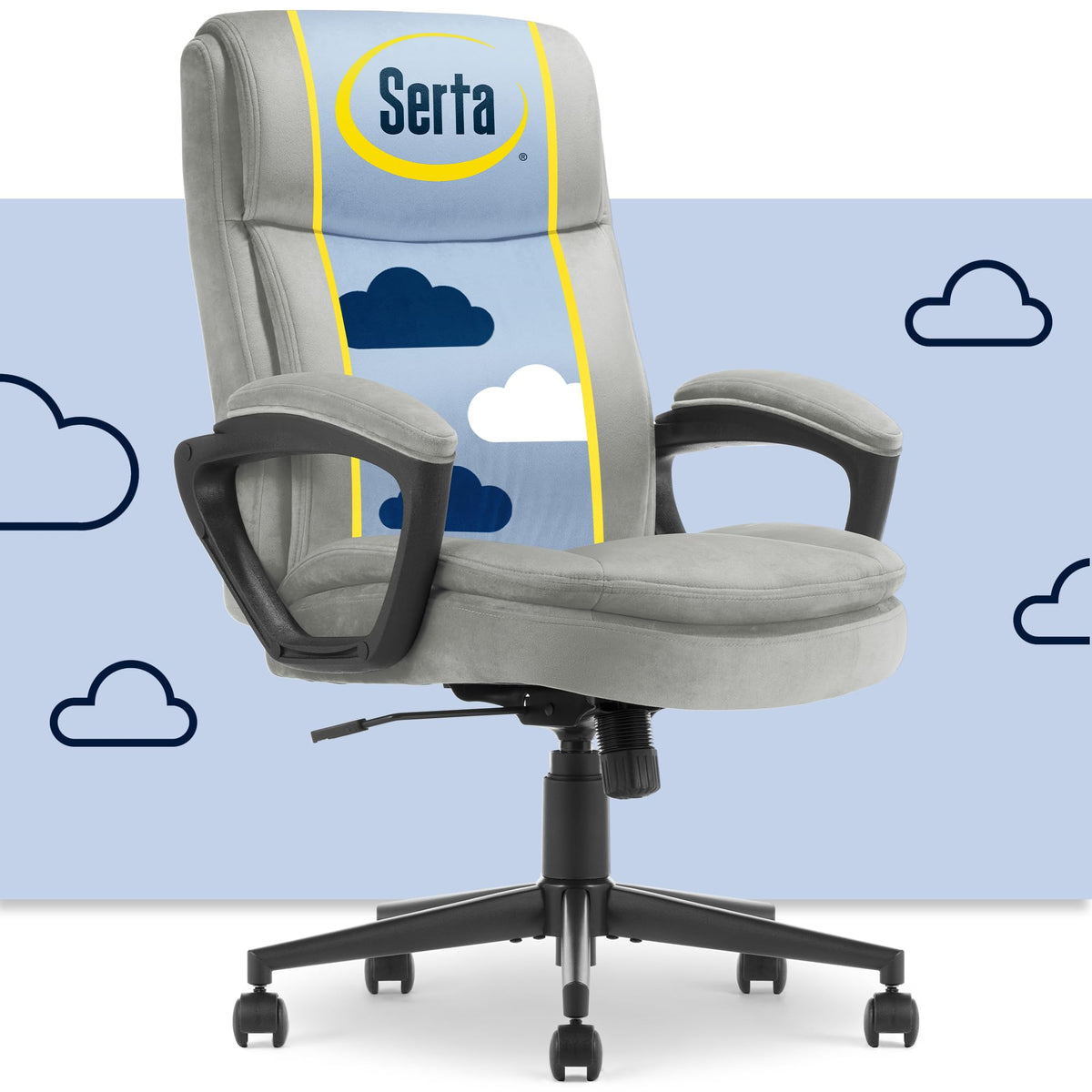 Serta Comfort Ergo Executive Office Chair, Ergonomic Mid-Back With Extra Lumber Support, Padded Armrests, Adjustable Height And