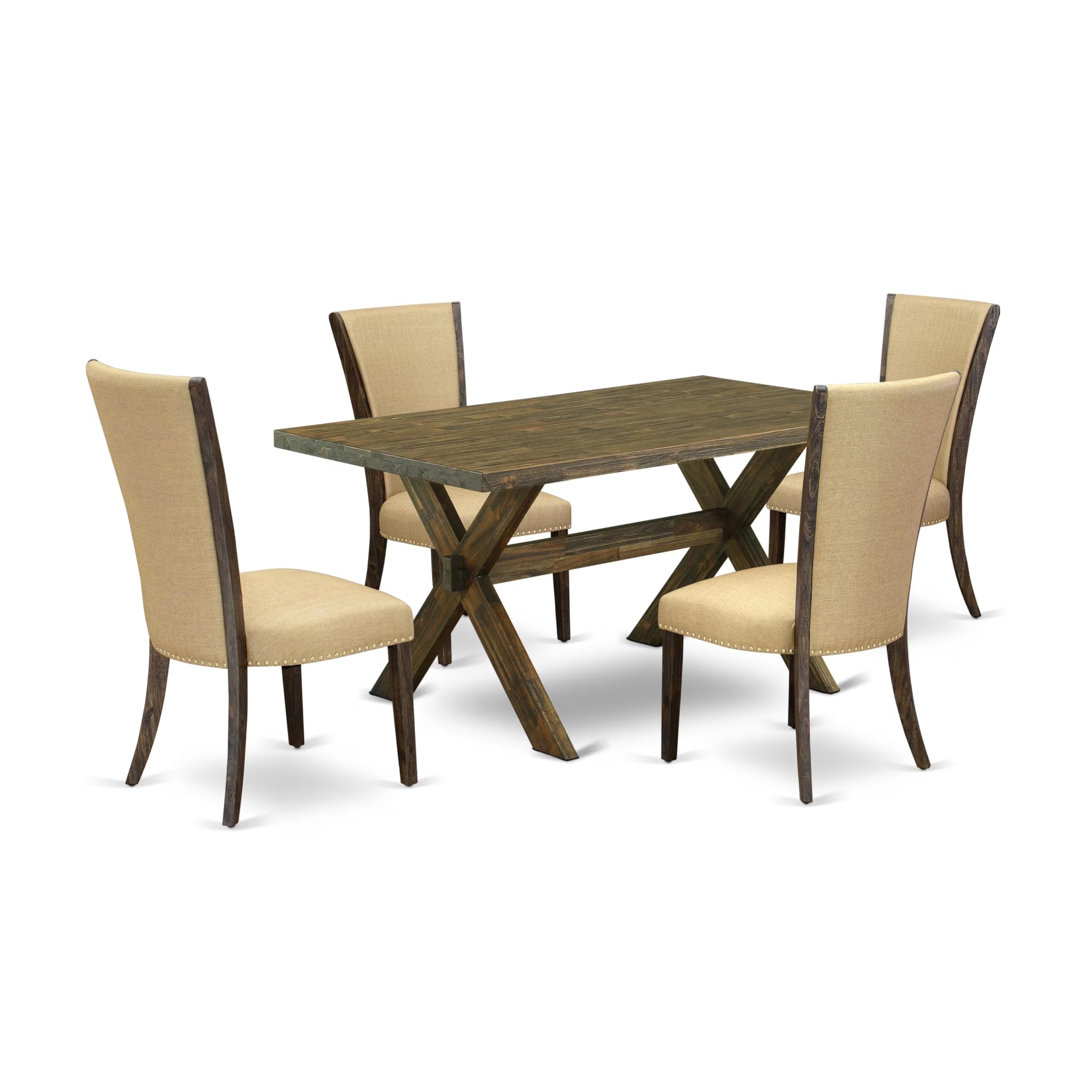 East West Furniture X776Ve703-5 5 Piece Dinette Set For 4 Includes A Rectangle Dining Room Table With X-Legs And 4 Brown Linen Fabric Upholstered Parson Chairs, 36X60 Inch, Multi-Color