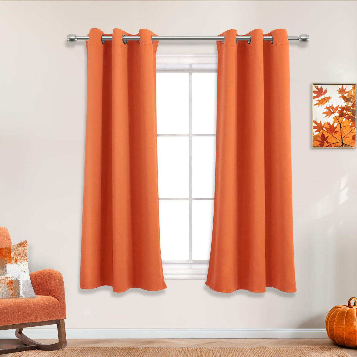 Mrs.Naturall 42 by 54 Orange Grommet Blackout Curtains for Bedroom