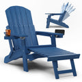 Yefu Folding Adirondack Chair Adjustable Backrest Adirondack Chairs, Adirondack Retractable Ottoman, Weather Resistant With 2 Cup-Holder For Outdoor, Fire Pit, Patio, Garden, Lawn, 380Lbs(Navy Blue)