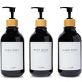 MaisoNovo Refillable Shampoo and Conditioner Bottles | 16.9 fl oz Set of 3 Black Plastic Bottles Black Bamboo Pumps