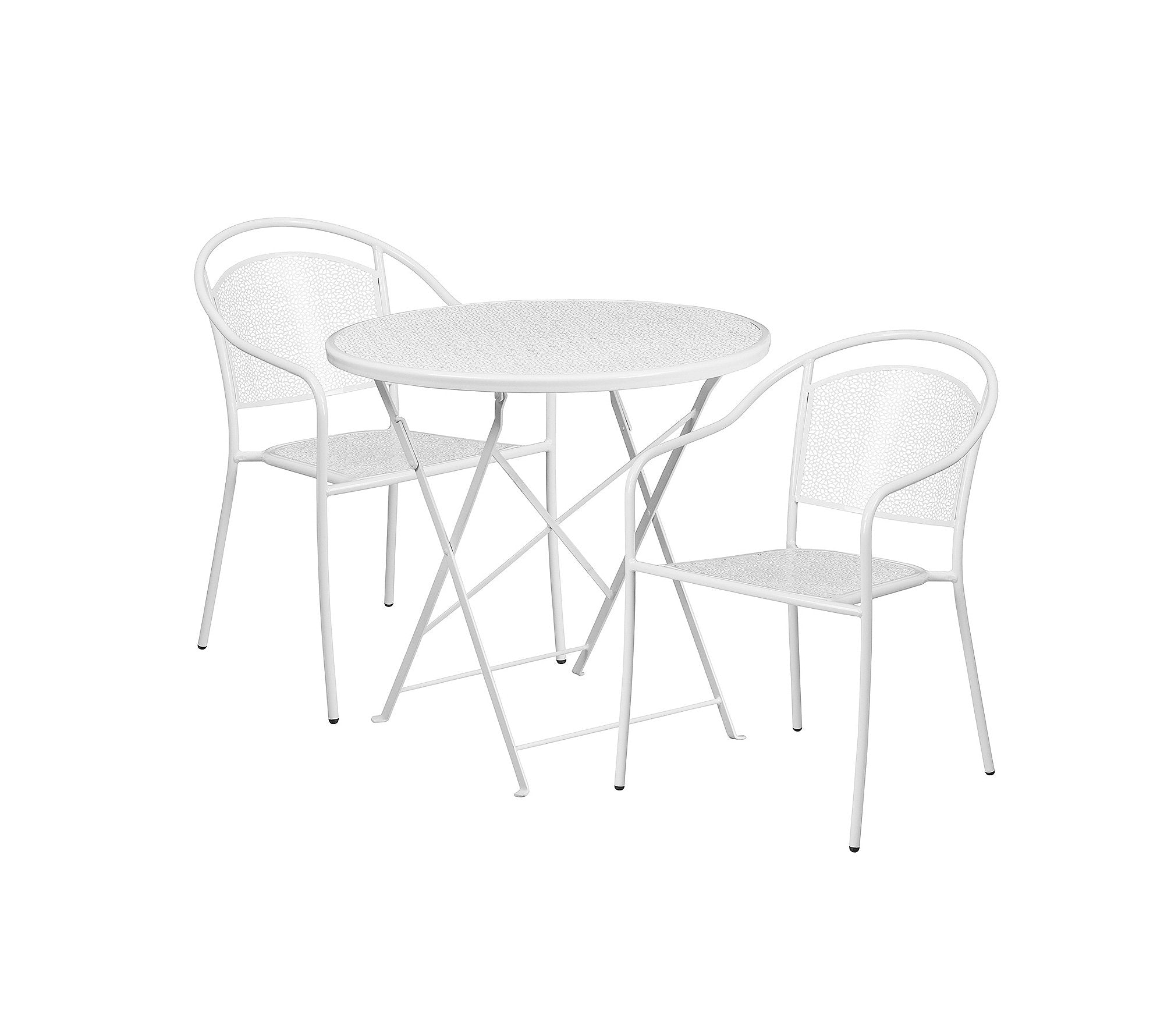 Flash Furniture Commercial Grade 30' Round White Indoor-Outdoor Steel Folding Patio Table Set With 4 Round Back Chairs