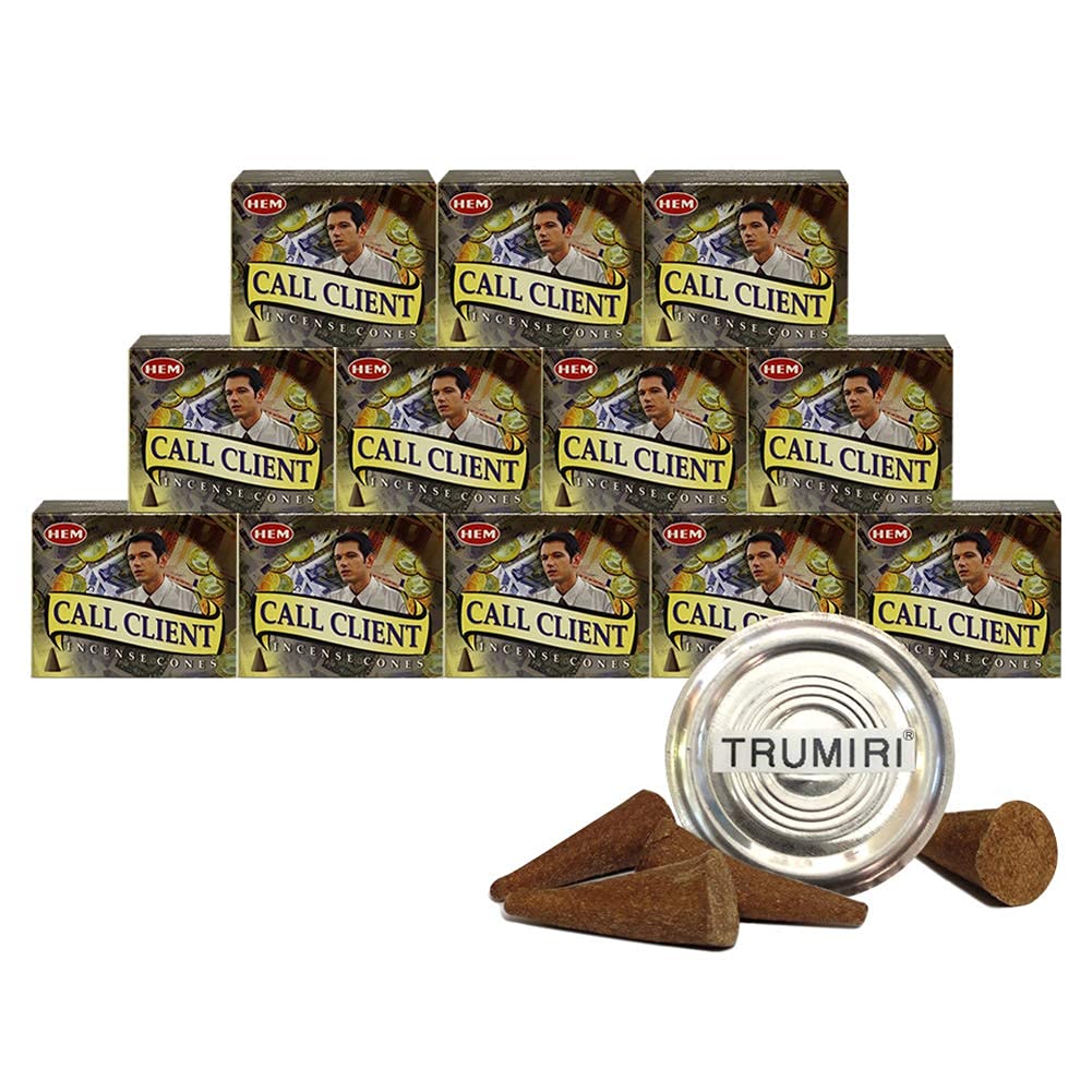 TRUMIRI Incense Cone Holder Bundle with Hem Call Clients Incense Cones - Pack of 12 (Approx 120 Cones)