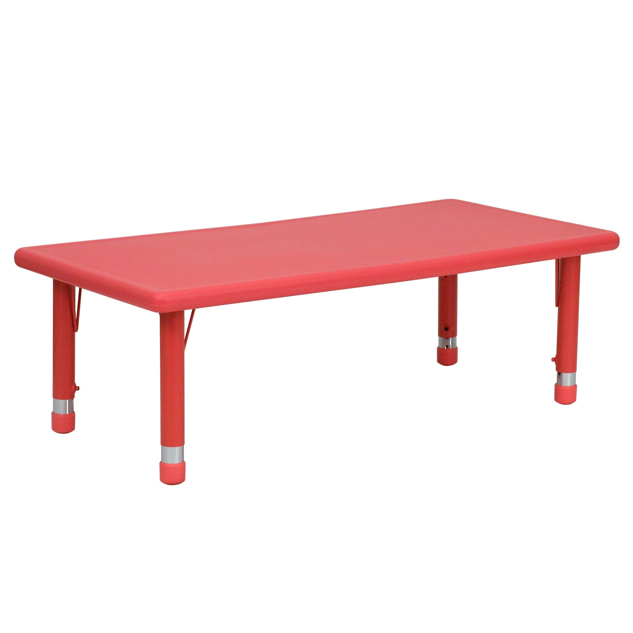 Flash Furniture Height Adjustable Rectangular Red Plastic Activity Table, 24 x 48&quot;