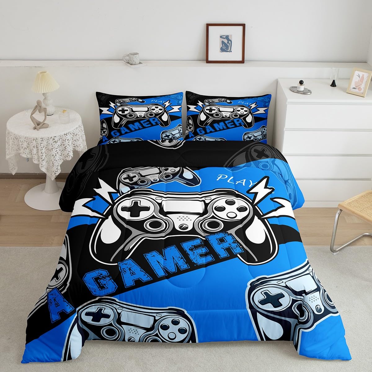 Erosebridal Twin Comforter Set for Boys Girls Kids,Gamer Comforter Sets for Boys Teens Video Game Bedding Set,Gaming Console Com