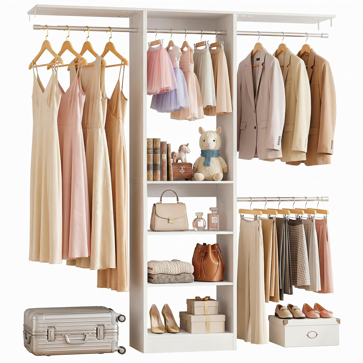 4FT SpaceSaving WallMounted Small Closet System, Adjustable Closet Organizer for Daily Display, Morning Outfit Prep Station & 