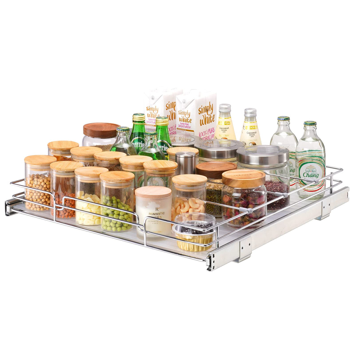 VEVOR 20''W x 21''D Pull Out Cabinet Organizer, Heavy Duty Slide Out Pantry Shelves, Chrome-Plated Steel Roll Out Drawers, Slidi