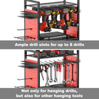 Cccei Garage Power Tools Organizer Cart With Charging Station, Red Floor Standing Rolling Drill And Tools Battery Storage Cart On Wheels. Utility Rack Gift For Men, Husband, Father.
