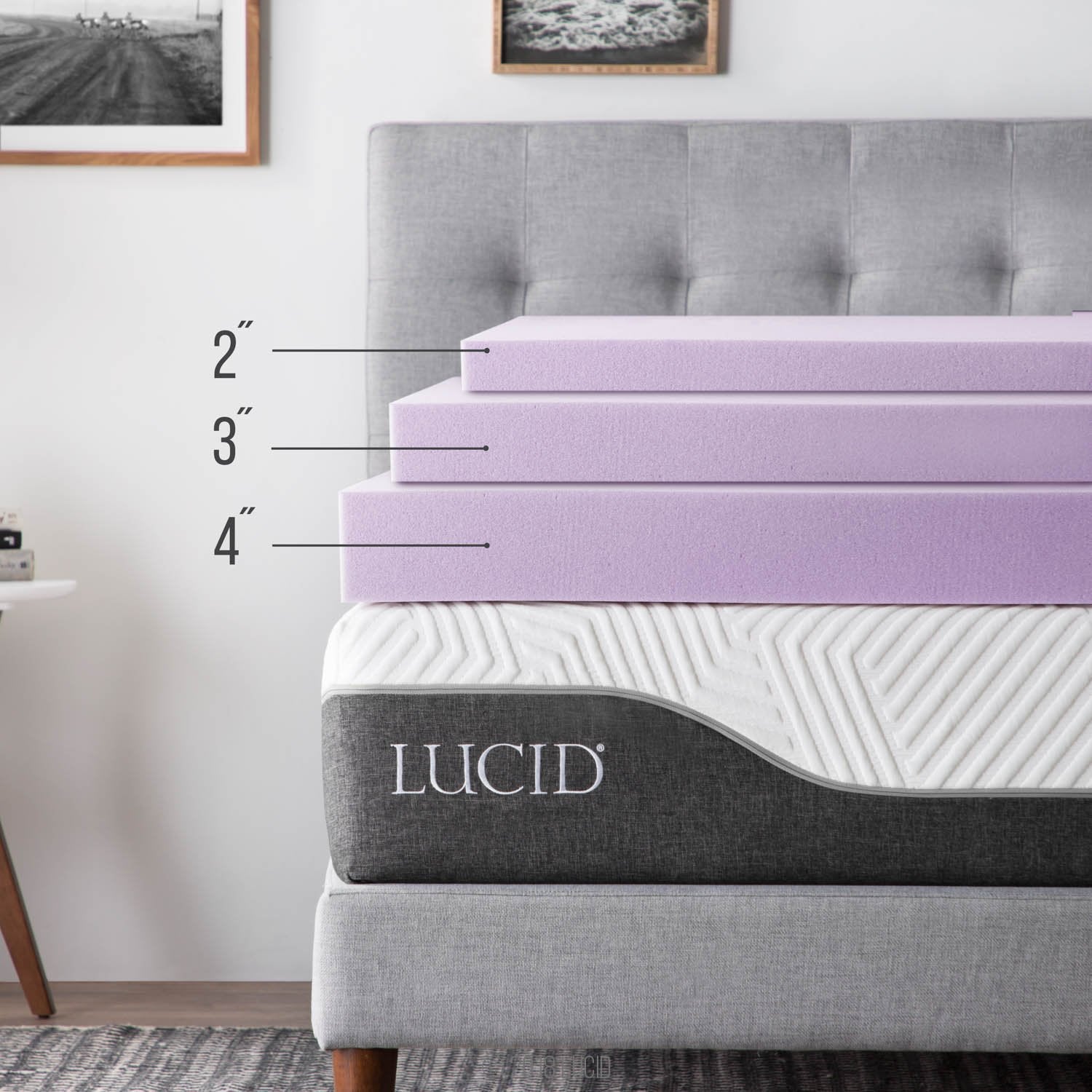 Lucid 4 Inch Lavender Infused Memory Foam Mattress Topper - Ventilated Design - California King Size