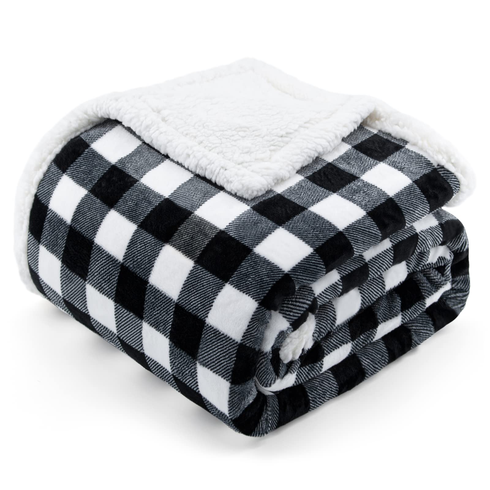 Beautex Sherpa Fleece Flannel Throw Blanket, Super Soft Warm Buffalo Plaid Plush Blankets And Throws, Lightweight Cozy Fuzzy Bla