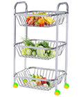 D.K 11 Stainless Steel 3 Layer (Tier) Vegetable & Fruit Basket Trolley For Modular Kitchen Rack Vegetable Organizer For Kitchen 