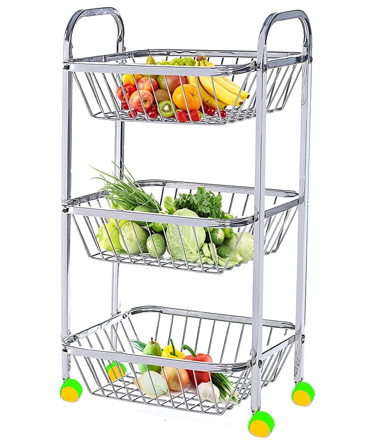 D.K 11 Stainless Steel 3 Layer (Tier) Vegetable & Fruit Basket Trolley For Modular Kitchen Rack Vegetable Organizer For Kitchen 