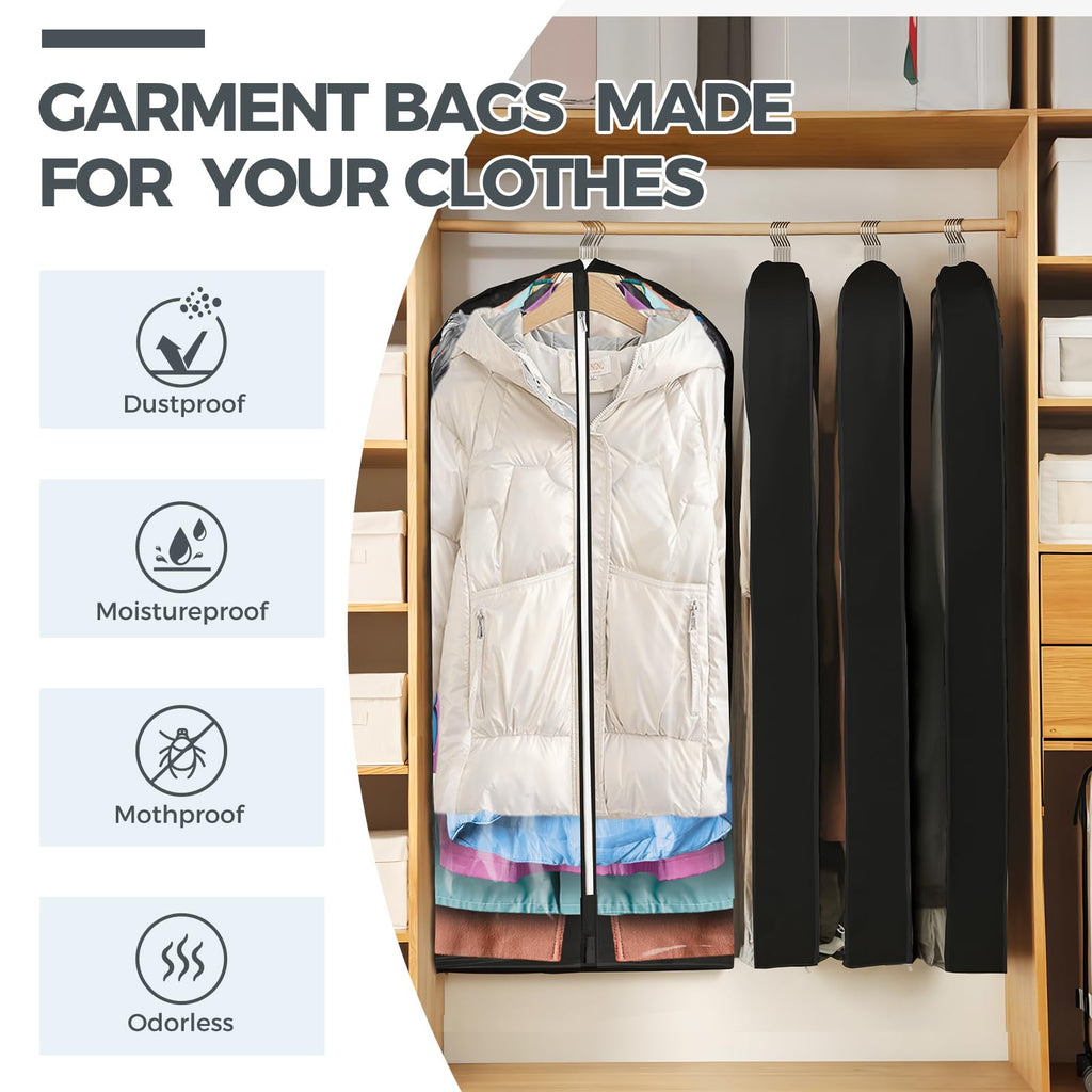 4 Pack 60'' Clear Garment Bags For Hanging Clothes, Suit Bags For Closet Storage, Clothing Storage, Garment Bags For Travel Cove