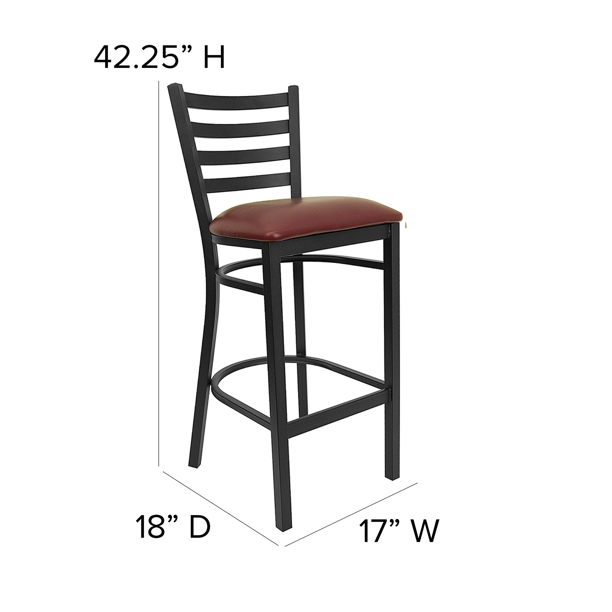 Flash Furniture HERCULES Series Black Ladder Back Metal Restaurant Barstool - Burgundy Vinyl Seat