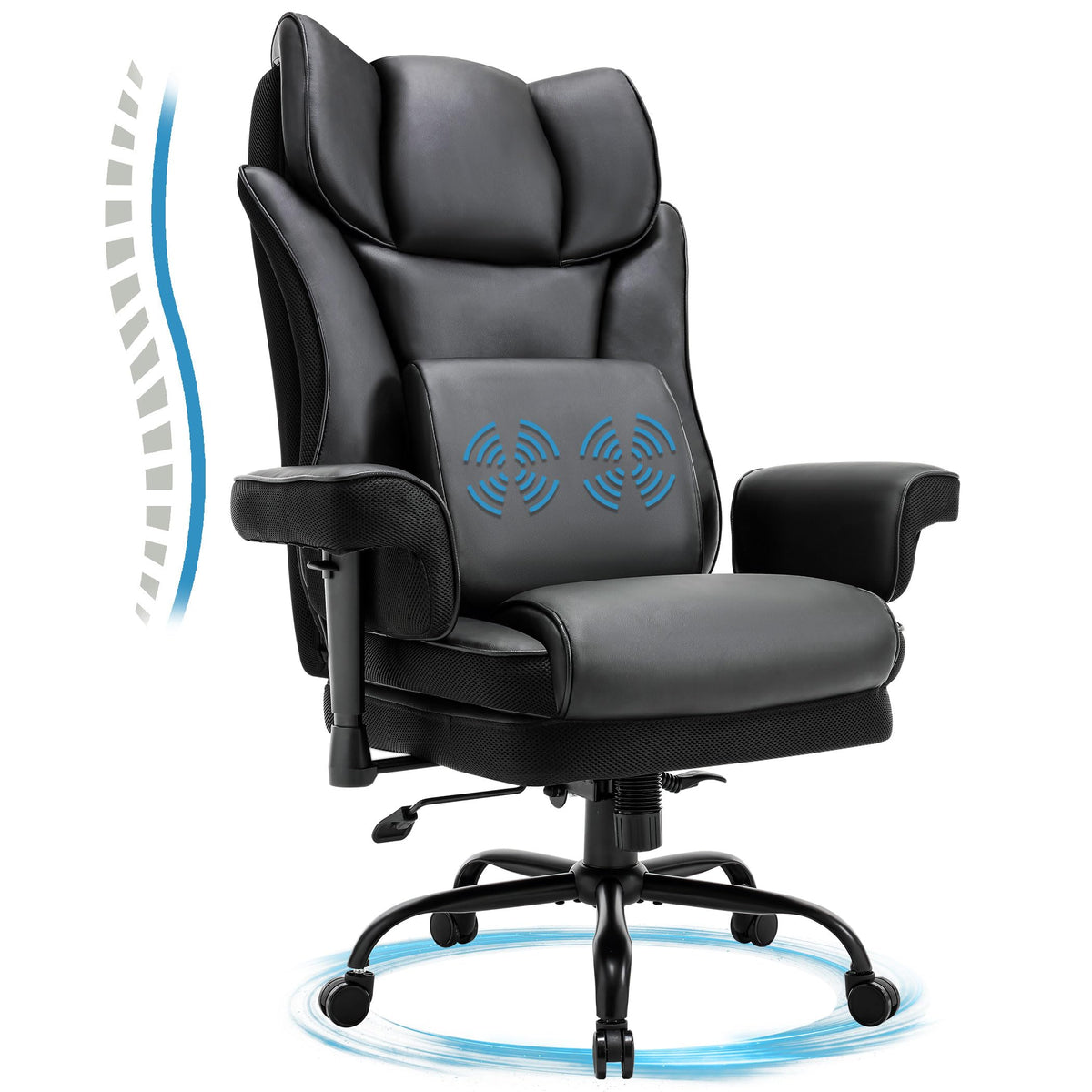 Bosmiller Big And Tall Office Chair, 500Lbs Rocking Massage High Back Desk Chair, Ergonomic Executive Office Chair With Adjustab