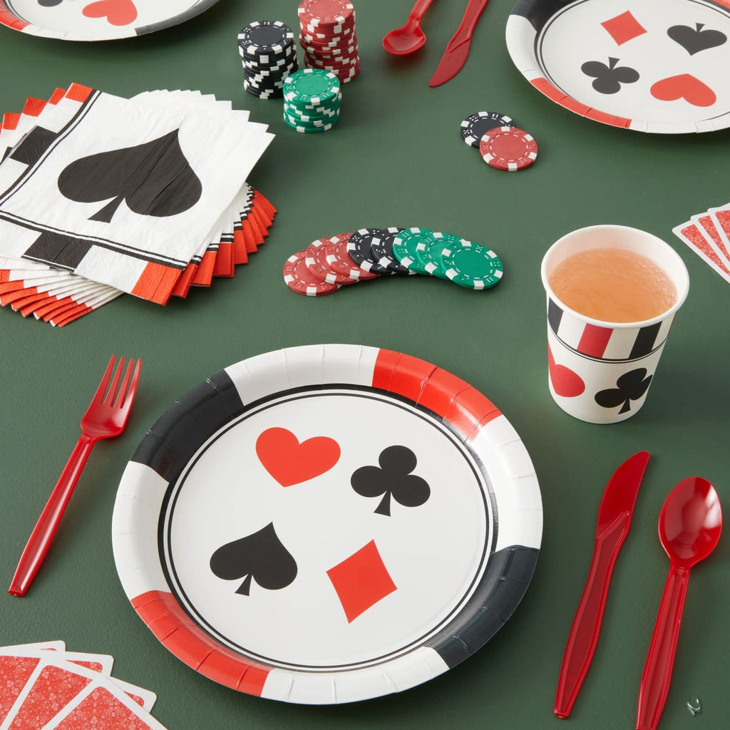 Blue Panda 144 Piece Casino Theme Birthday Party Decorations, Dinnerware Set With Plates, Napkins, Cups, Cutlery (Serves 24) - C
