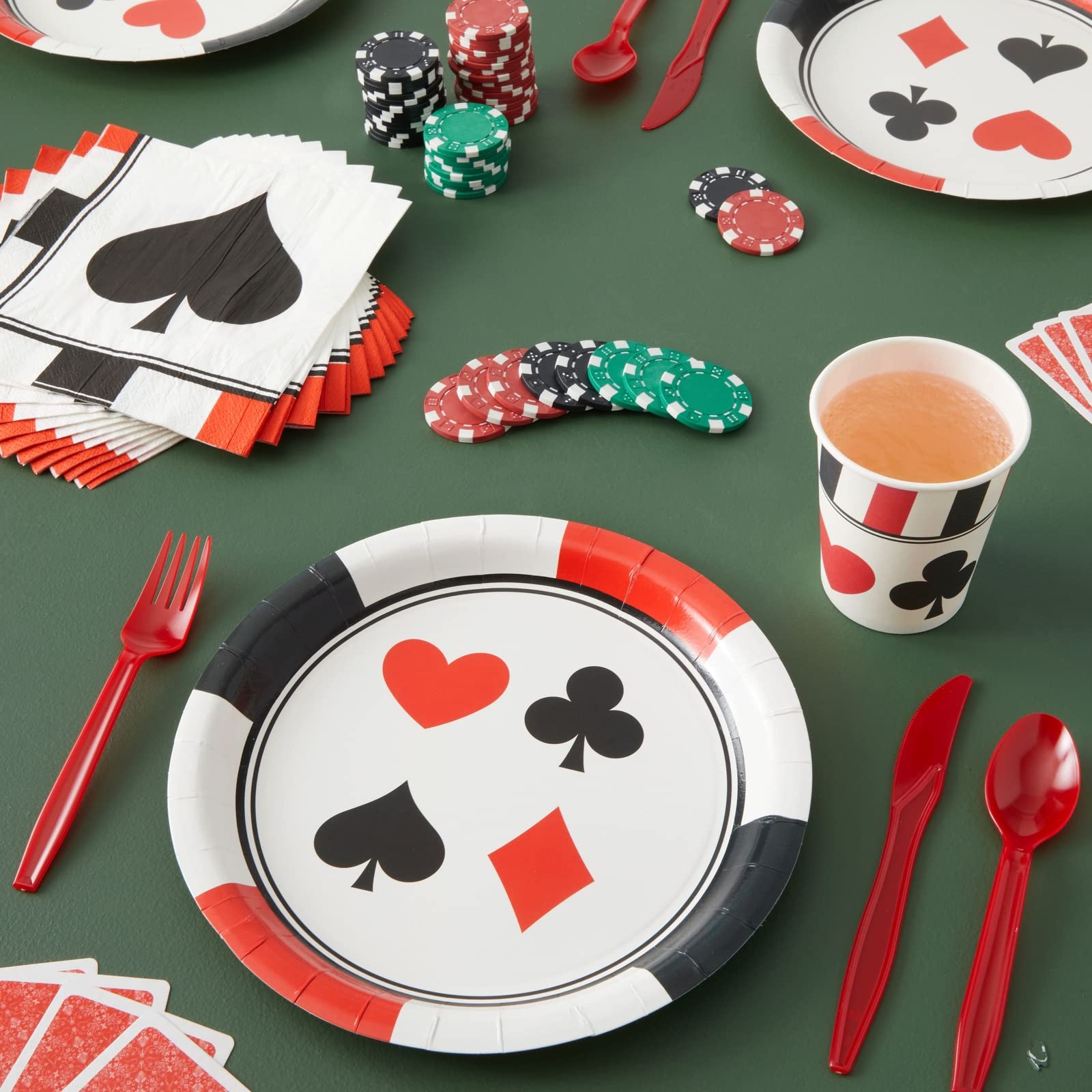 Blue Panda 144 Piece Casino Theme Birthday Party Decorations, Dinnerware Set With Plates, Napkins, Cups, Cutlery (Serves 24) - C