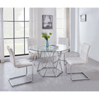 Steve Silver Furniture Escondido Upholstered White PU Side Chair, White w/Quilted Upholstery and Chrome Base, Modern and Versatile, C Shaped Legs, Dining Room, 22.5" D x 19.25" W x 35" H, White