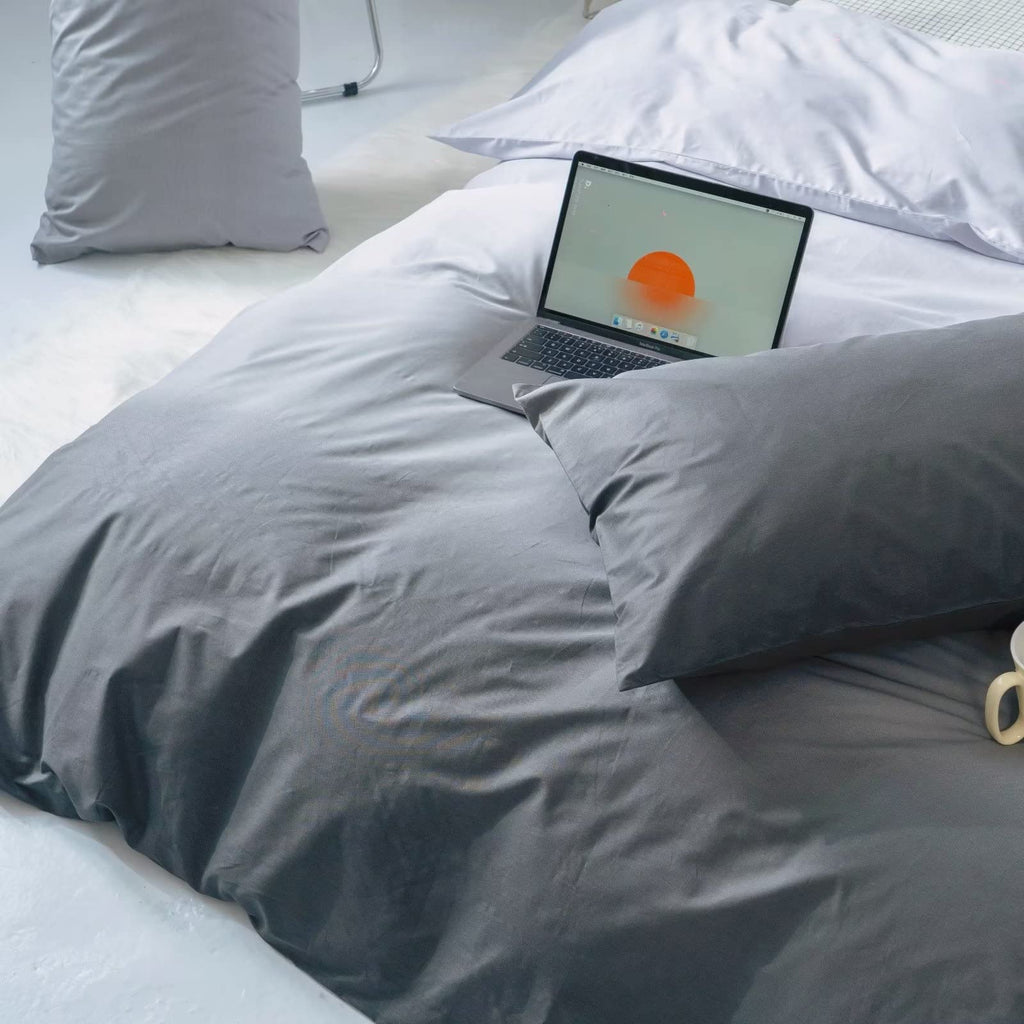 Karever Gradient Gray Comforter Set Ombre White Gray Bedding Set Full Women Aesthetic Comforter 3 Pcs Gray Color Bed Comforter S