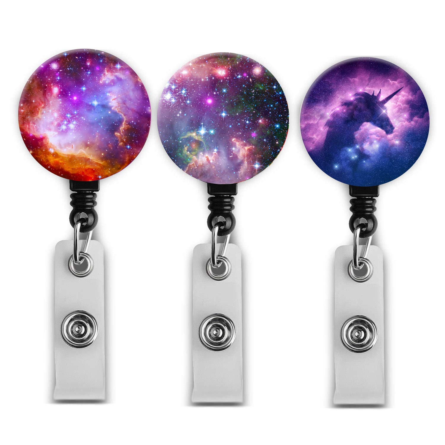 Retractable Badge Holders, Cute Nursing Badge Reel, Badge Clip Id Card Holders (3Pack Pretty Starry Sky)