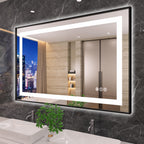 Amorho 48''x 32'' Black LED Mirror for Bathroom, Front Light and Backlit Framed Mirror, Stepless Dimmable, Anti-Fog, Shatter-Pro