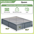 Upcanso 16 Inch Bed Frame Queen Size With Fabric Cover, Metal Platform Queen Bed Frame With Storage No Box Spring Needed, Heavy Duty Non-Slip, Easy Assembly Mattress Foundation