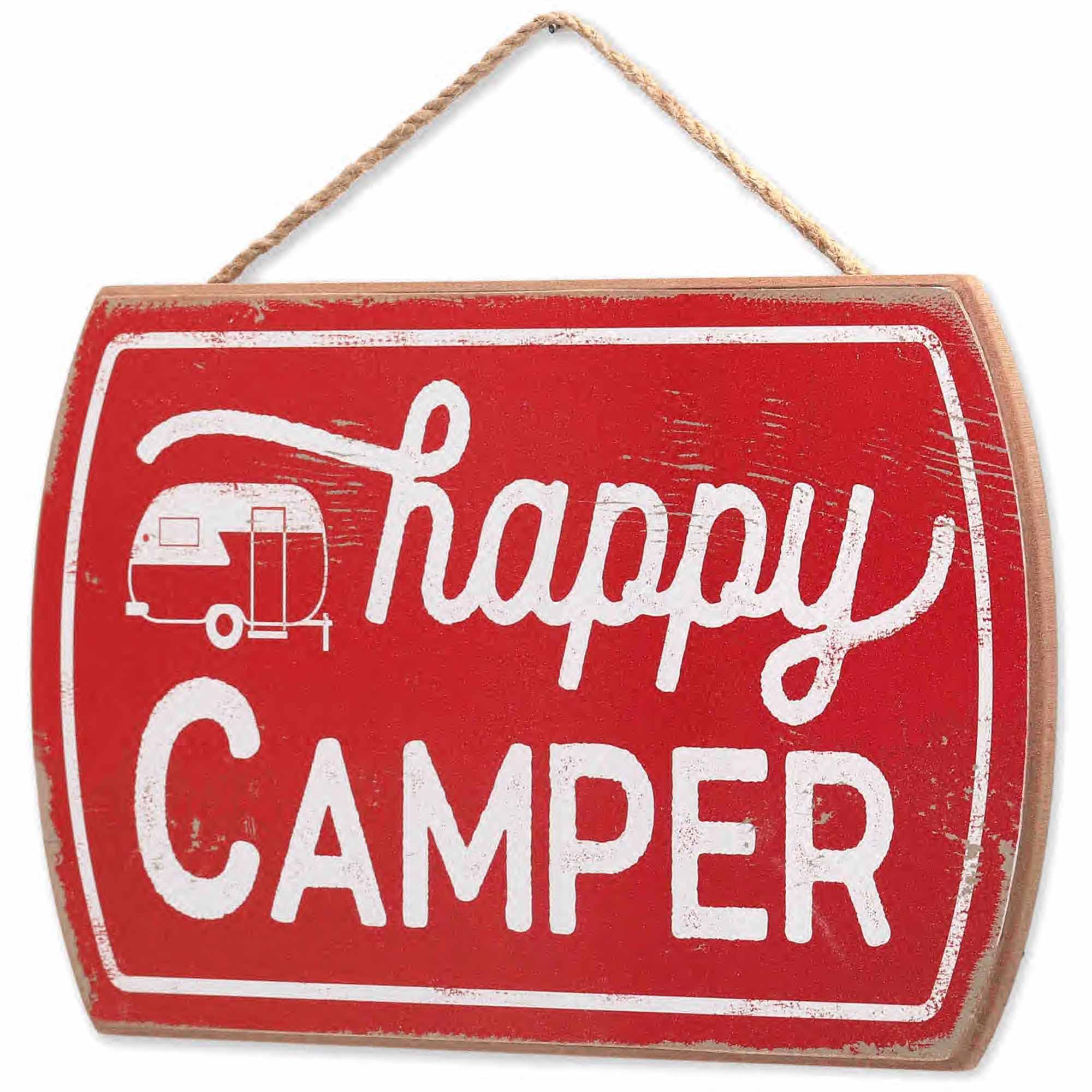 Open Road Brands Happy Camper Hanging Wood Wall Decor - Fun Vintage Sign For Rv, Camper Or Garage