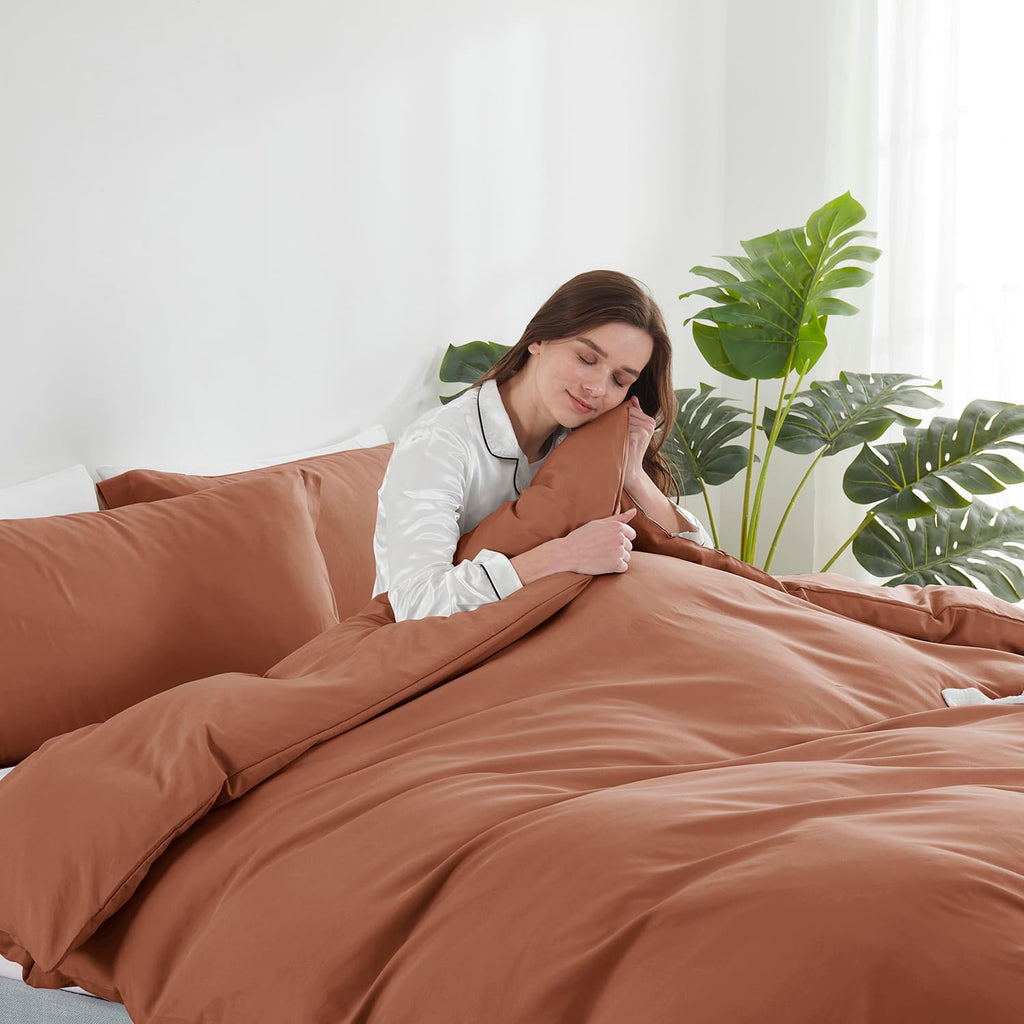 Hearth & Harbor Rust Duvet Cover King Size - 3 Piece King Duvet Cover Set, Soft Double Brushed King Duvet Covers With Button Clo