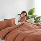 Hearth & Harbor Rust Duvet Cover King Size - 3 Piece King Duvet Cover Set, Soft Double Brushed King Duvet Covers With Button Clo