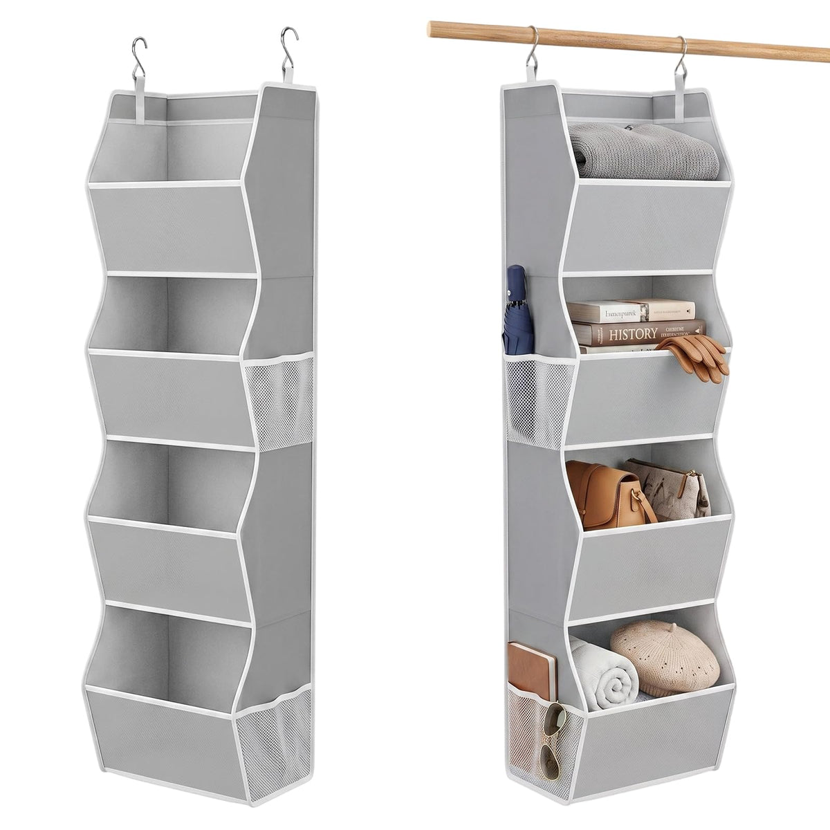 Libeder 4 Shelf Hanging Closet Organizer and Storage, Grey