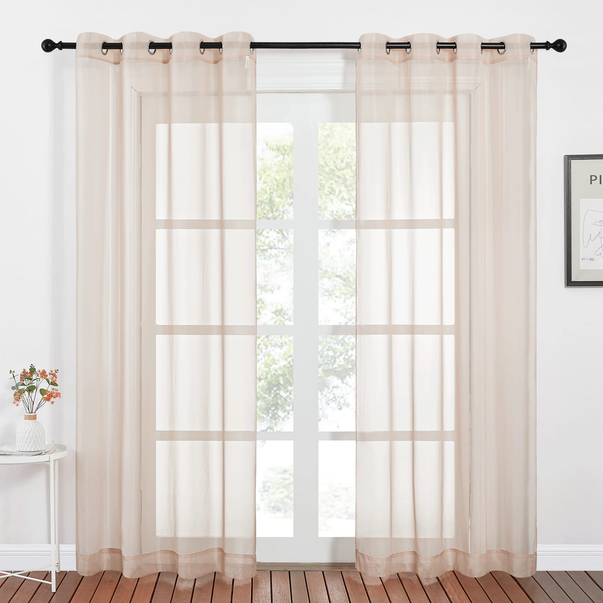 Nicetown Taupe Sheer Curtains 96 Inches Long, Grommet Voile Textured Airy Sheer Window Treatments Elegant & Chic For Bedroom/Liv