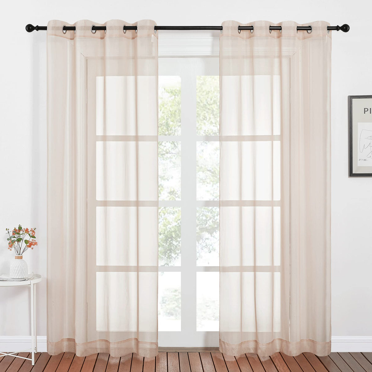 Nicetown Taupe Sheer Curtains 96 Inches Long, Grommet Voile Textured Airy Sheer Window Treatments Elegant & Chic For Bedroom/Liv