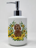 Caroline's Treasures CK2973SOAP Japanese Spitz in Sunflowers Ceramic Soap Dispenser Hand Soap Dispenser Pump Bottles for Bathroo