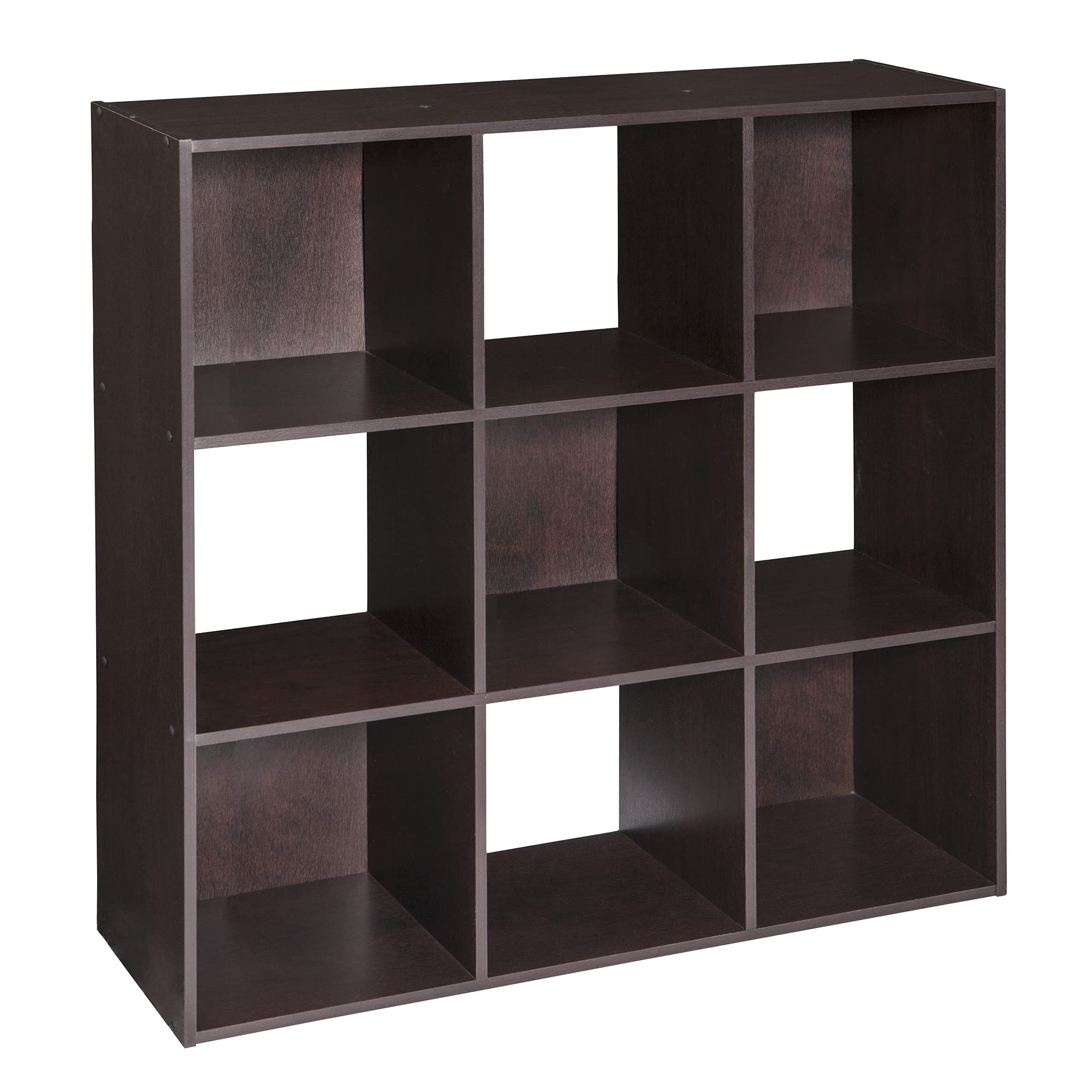 ClosetMaid Cubeicals 9 Cube Storage Shelf Organizer Bookshelf, Stackable, Square Shape, Easy Assembly, Wood, Chocolate Finish