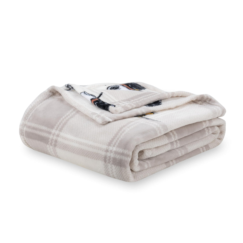Berkshire Blanket Peanuts Velvetloft Cute Character Snoopy Plush Blanket,Lakeside Plaid Harvest Snoopy And Woodstock Grey,Twin 6