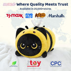 Mewaii Black Cat Bee Plush Pillow, Kawaii Plushies Bee Stuffed Toy, Soft Squishy Bee Gift for Girls & Kids, 8 Inch