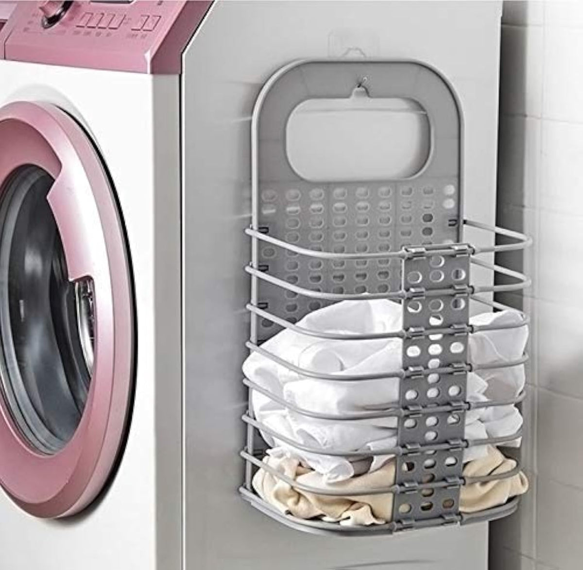 Wall Mounted Bathroom Hanging Mesh Laundry Basket Toiletry Organization Washing Bin Home Portable Magic Sticker Plastic Laundry 