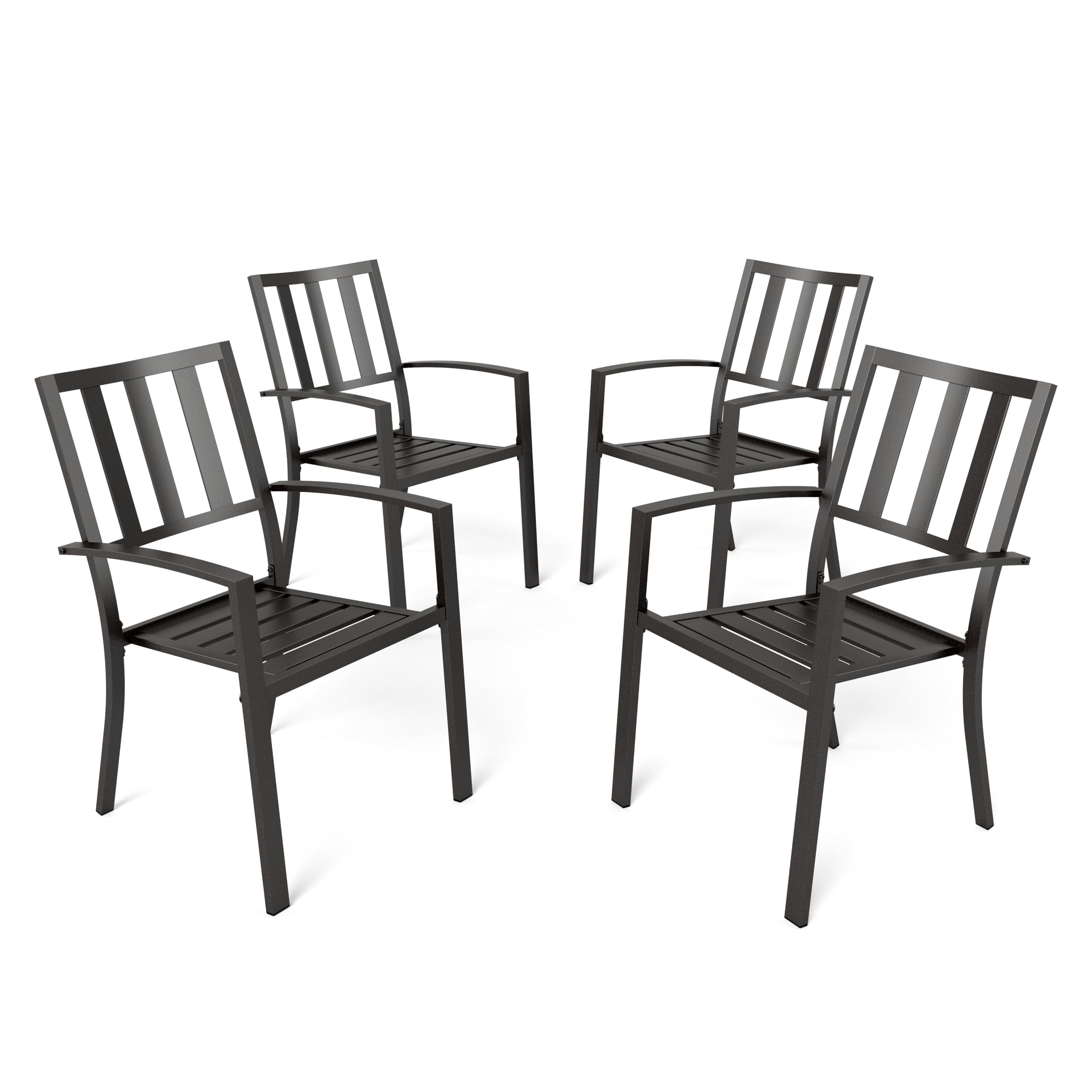 PHI VILLA Wrought Iron Patio Outdoor Dining Chairs, Portable Black Outdoor Patio Chairs Set of 4, Stackable Indoor Outdoor Bistr