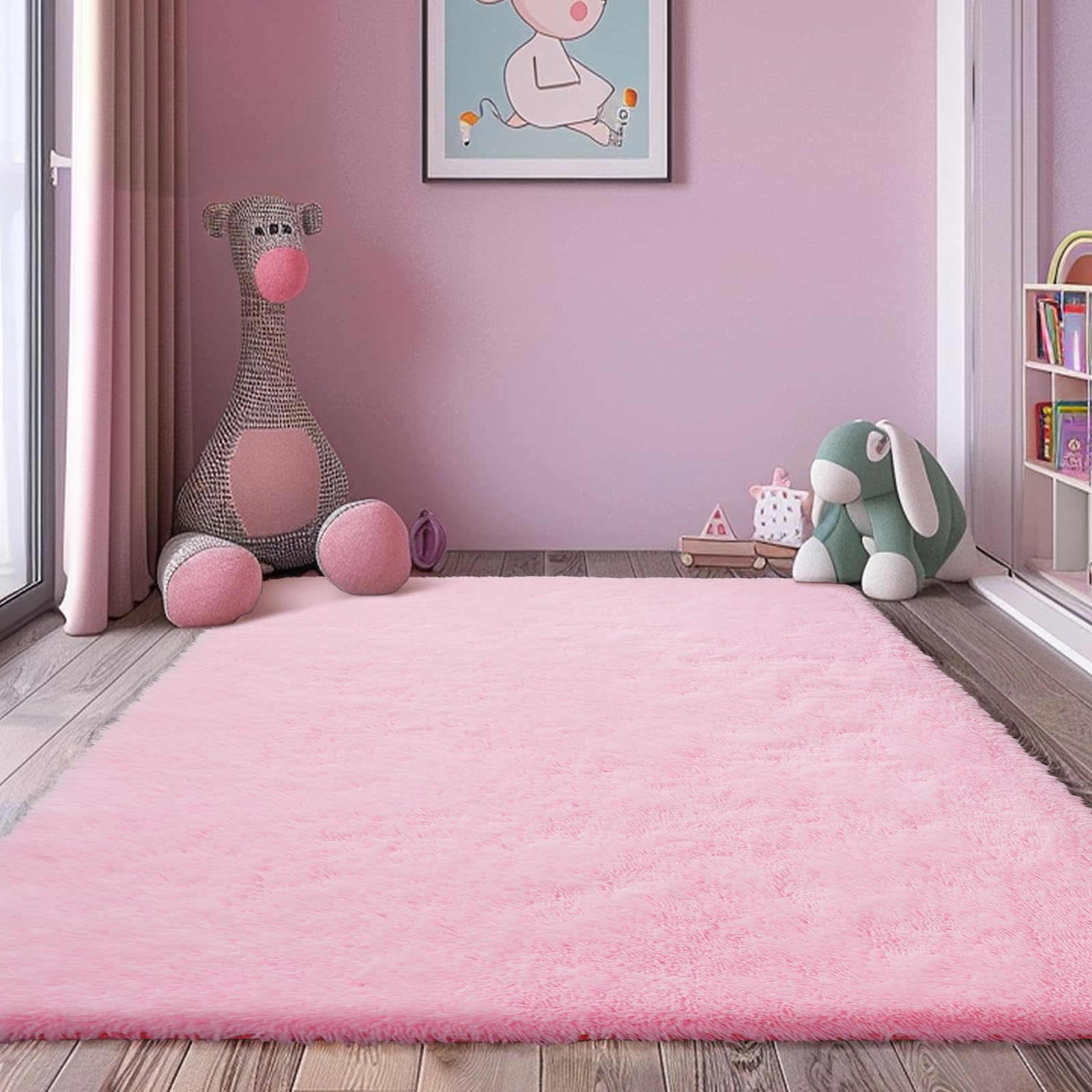 6x9 Fluffy Area Rug for Living Room,Shag Area Rugs for Bedroom,Pink Soft Fuzzy Rug Non-Shedding Indoor Plush Carpet for Kids Bed