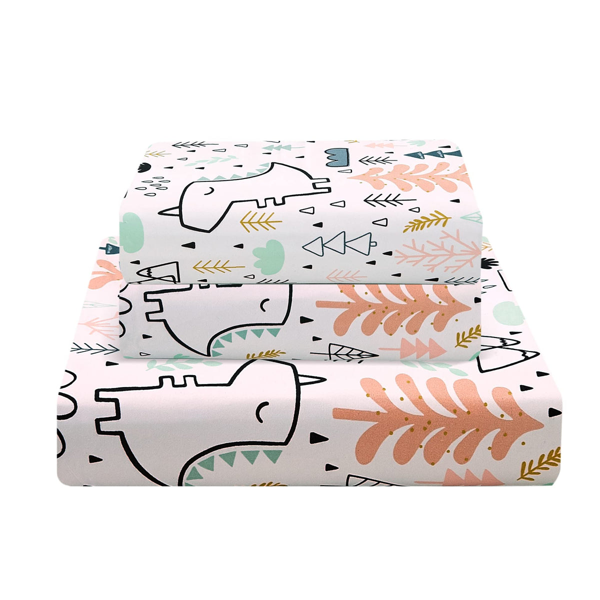 Jsd Cute Dinosaur Kids Printed Sheet Set Full Size, 4 Piece Soft Microfiber Bed Sheets For Boys Deep Pocket