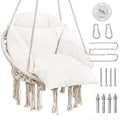 Krofem Macrame Hammock Hanging Swinging Chair With Oversized Cushion, Perfect For Bedroom, Porch, Kids, Adults, Balcony, Beige