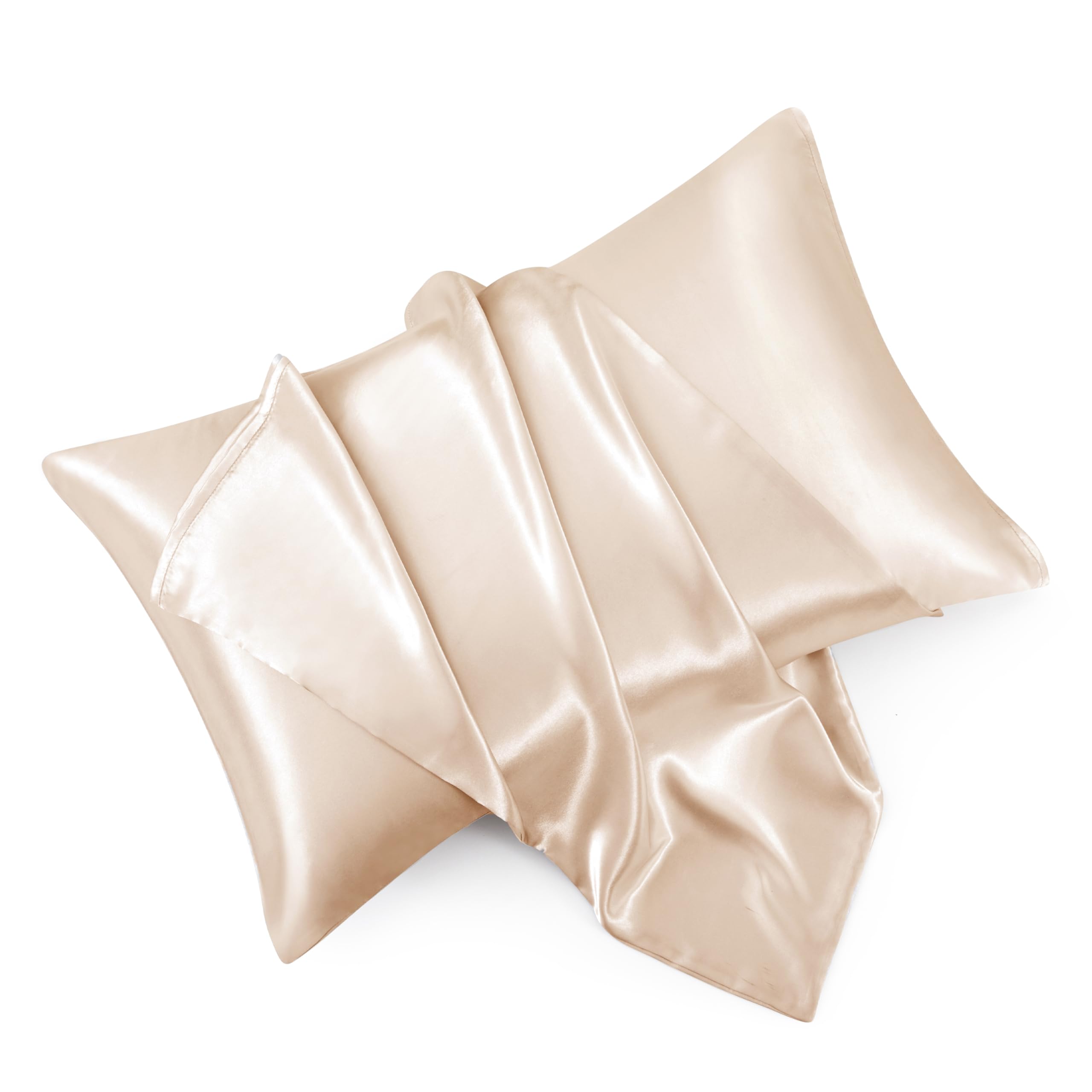 Hommxjf Champagne Satin Pillowcase Queen Size Set Of 2 For Hair And Skin, Champagne Silk Pillowcase Breathable Pillowcase With E