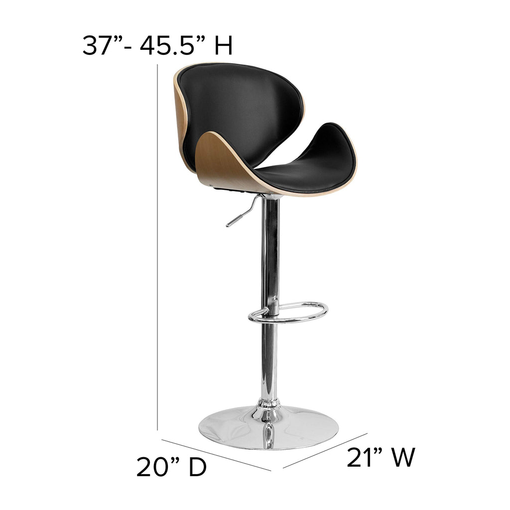 Flash Furniture Farley Beech Bentwood Adjustable Height Barstool with Curved Back and Black Vinyl Seat