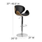 Flash Furniture Farley Beech Bentwood Adjustable Height Barstool with Curved Back and Black Vinyl Seat