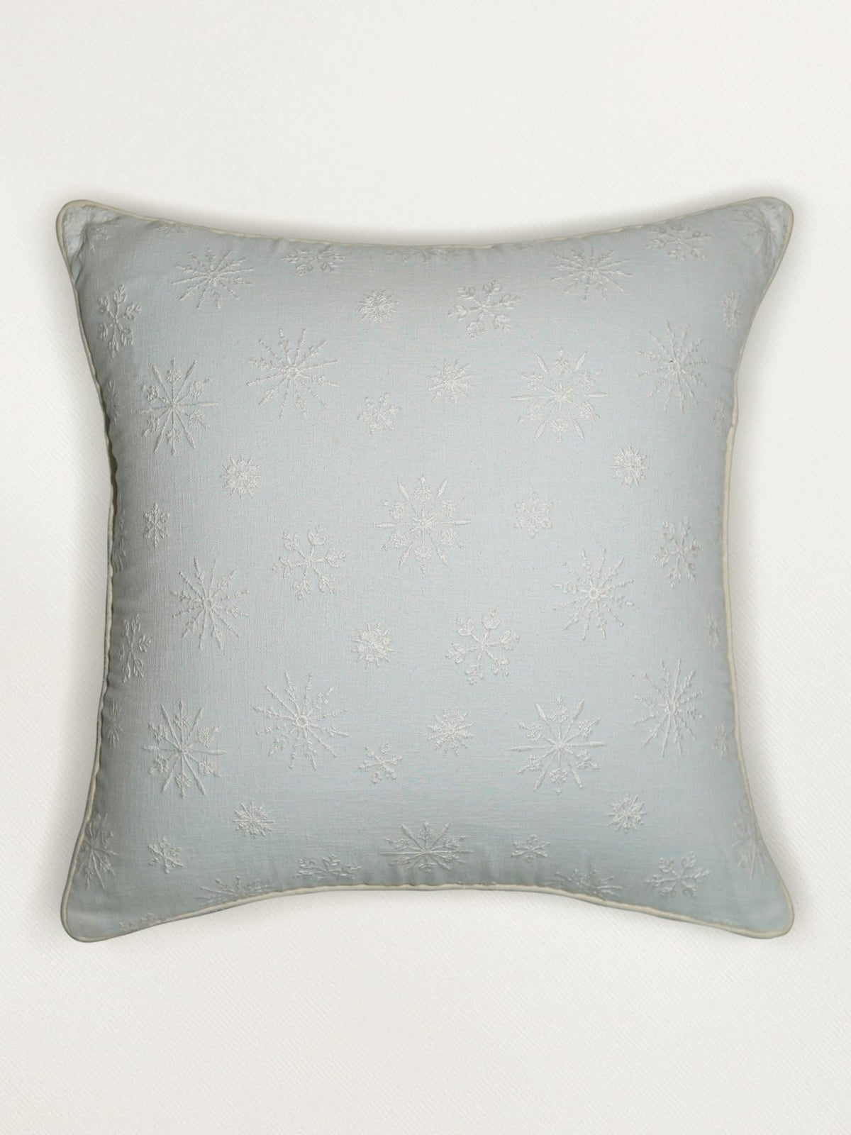Zeba World Luxe Collection Hand Embroidered 20X20Inch Cushion Cover In Blue, Cotton, Snowflak Design With Cord Piping For Sofas,