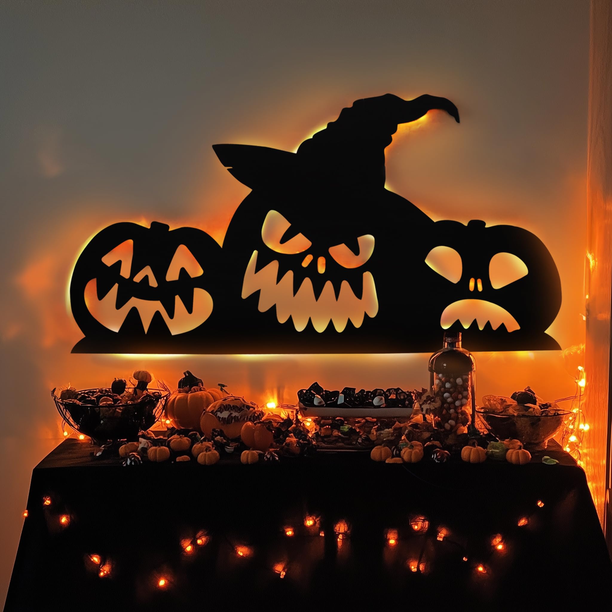 59' Scary Halloween Decorations Halloween Silhouette With Lights For Halloween Wall Garage Door Yard Decor-Terror Pumpkin