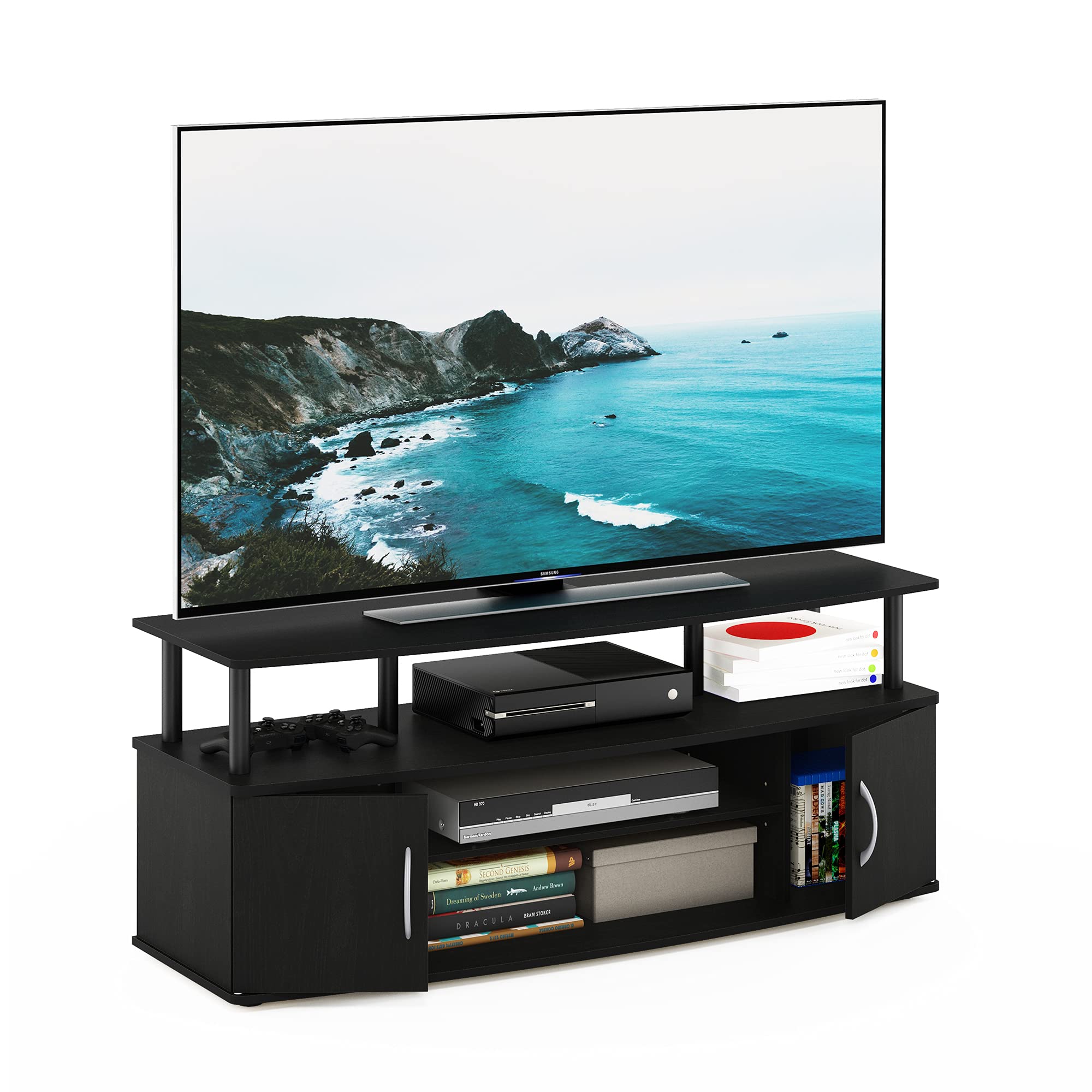 Furinno Jaya Large Entertainment Stand For Tv Up To 55 Inch, Blackwood