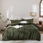 Warm Moment Olive Green Duvet Cover King Size, 100% Washed Cotton Bedding Set Cover 1 Duvet Cover 104Inch X 90Inch With Zipper C